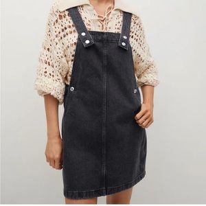 Mango black denim pinafore dress